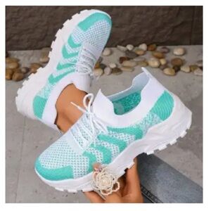 Stylish Women's Sneakers in Aqua and White